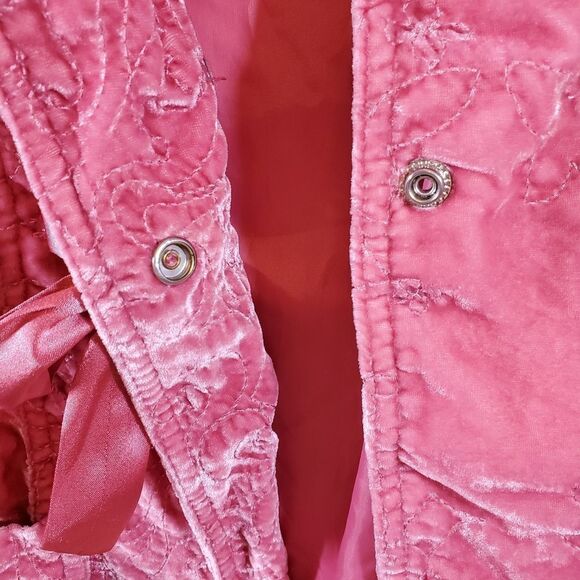 Old Navy Big Girls Rose Pink Velvet Quilted Embroidered Lined Bow Front Blazer - Picture 2 of 8